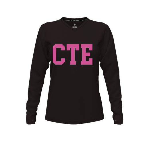 [CUS-DFW-TEES-CMF-VNK-LSL-BLK-FYXS-LOGO2] Decker Comfort T-Shirt (Female Youth XS, Black, V Neck, Logo 2, Long Sleeve)