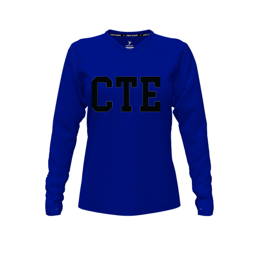 [FTLVCFRY-FYXS-LOGO1] Decker Comfort T-Shirt (Female Youth XS, Royal, V Neck, Logo 1, Long Sleeve)