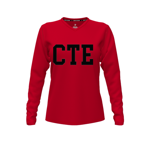 [CUS-DFW-TEES-CMF-VNK-LSL-RED-FYXS-LOGO1] Decker Comfort T-Shirt (Female Youth XS, Red, V Neck, Logo 1, Long Sleeve)