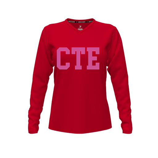 [FTLVCFRD-FYXS-LOGO2] Decker Comfort T-Shirt (Female Youth XS, Red, V Neck, Logo 2, Long Sleeve)