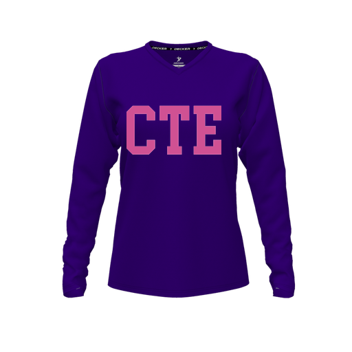 [FTLVCFPP-FYXS-LOGO2] Decker Comfort T-Shirt (Female Youth XS, Purple, V Neck, Logo 2, Long Sleeve)
