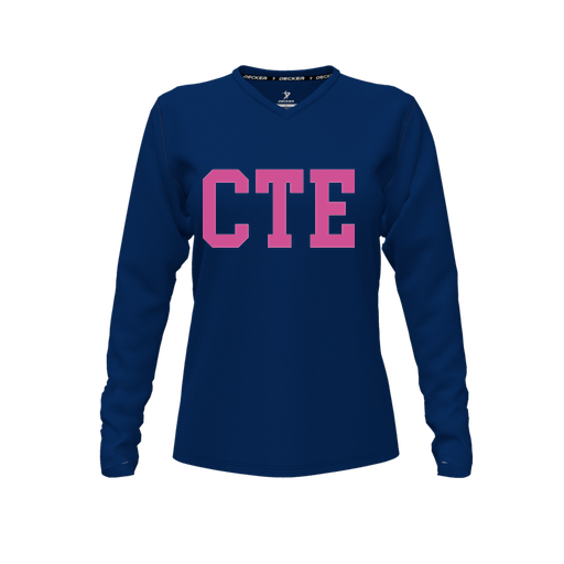 [FTLVPTNV-FYXS-LOGO2] Decker Performance T-Shirt (Female Youth XS, Navy, V Neck, Logo 2, Long Sleeve)