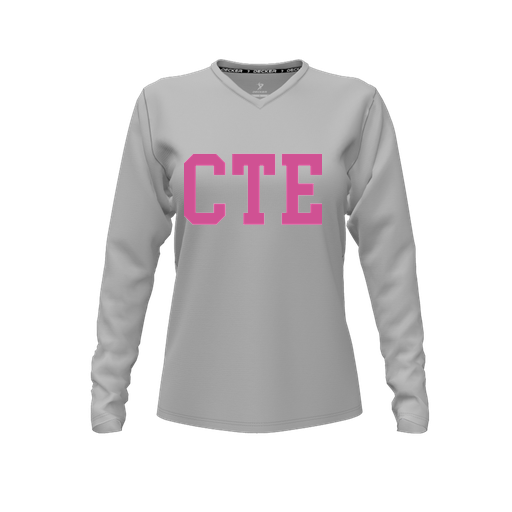 [FTLVPTGY-FYXS-LOGO2] Decker Performance T-Shirt (Female Youth XS, Gray, V Neck, Logo 2, Long Sleeve)